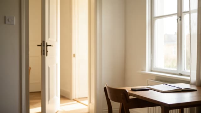 Open doorway and chair near a bright window representing privacy and support